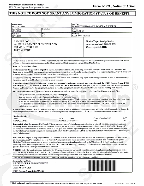 I-129 Receipt Notice