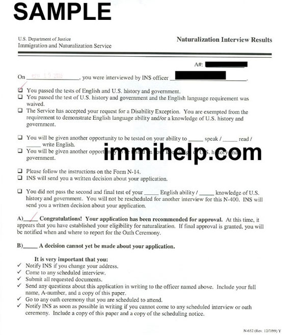 U.S. Naturalization Interview Results